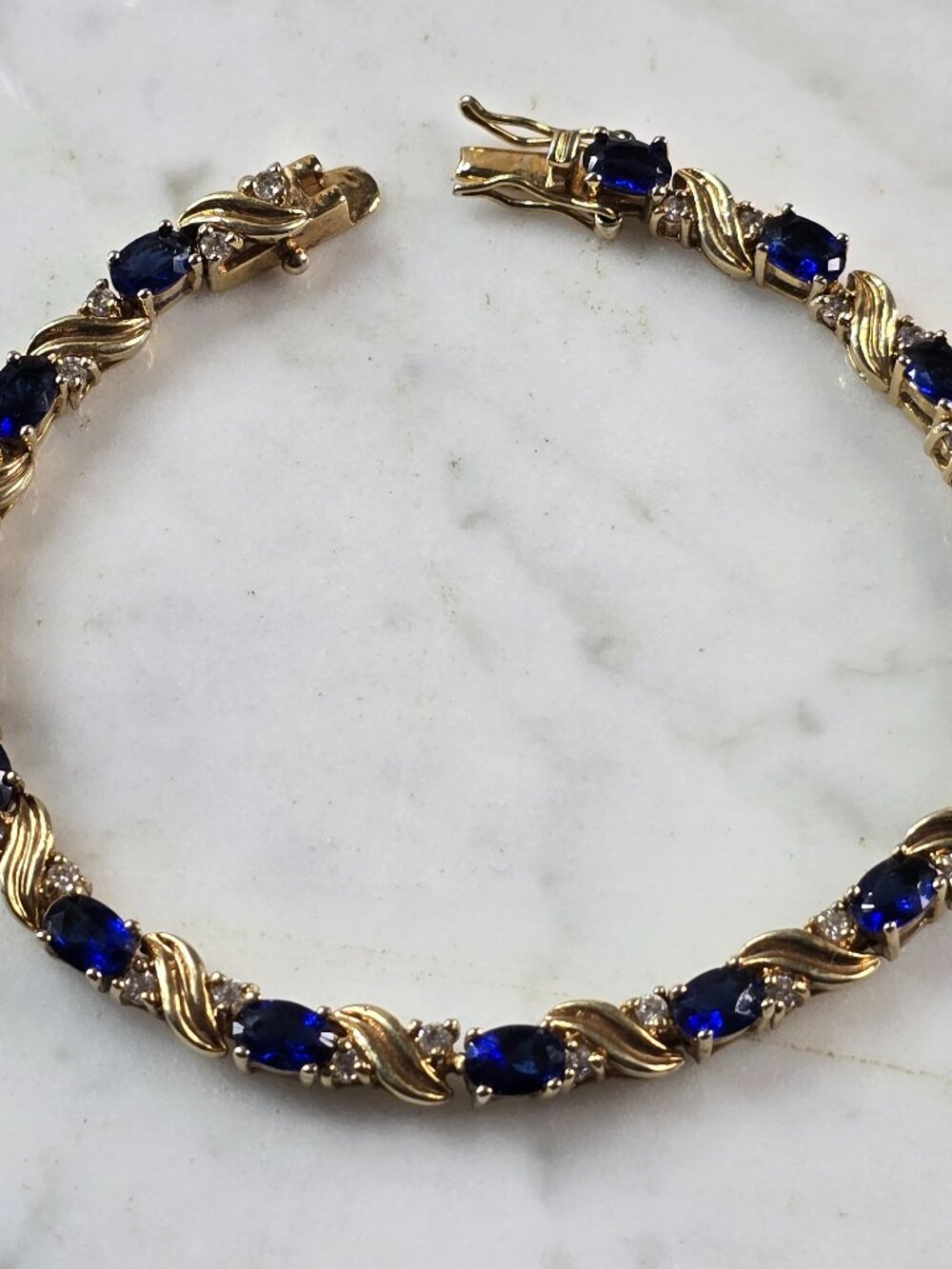 Womens Vintage Estate Sterling Silver Gold Tone Sapphire Bracelet 13.7g E4073